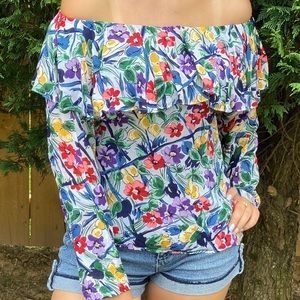 Vintage 1980s Norma Kamali Floral Zip Blouse Shirt